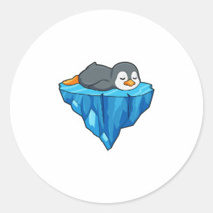 Sticker Rond Pingouin sur glace floc