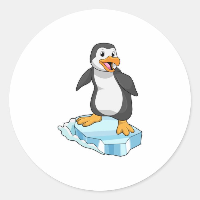 Sticker Rond Pingouin sur glace floc (Devant)