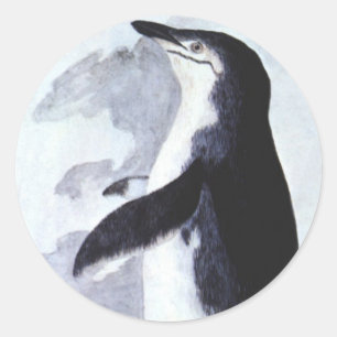 Sticker Rond Pingouin vintage Chinstrap, Oiseaux de l'Antarctiq