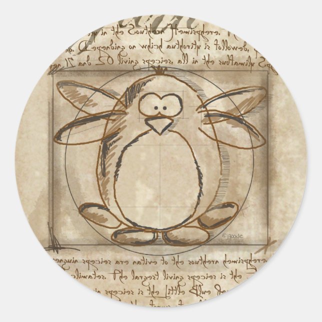 Sticker Rond Pingouin vitruvien (Devant)