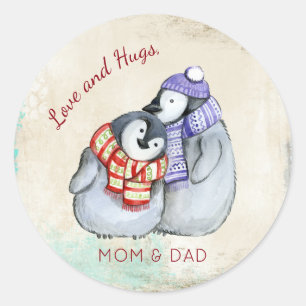 Sticker Rond Pingouins longs Noël Personnalisé