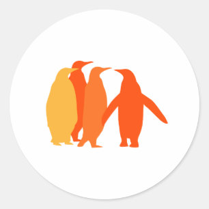 Sticker Rond Pingouins orange