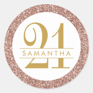 Sticker Rond Pink 21e anniversaire Personnalisé Rose Parties sc