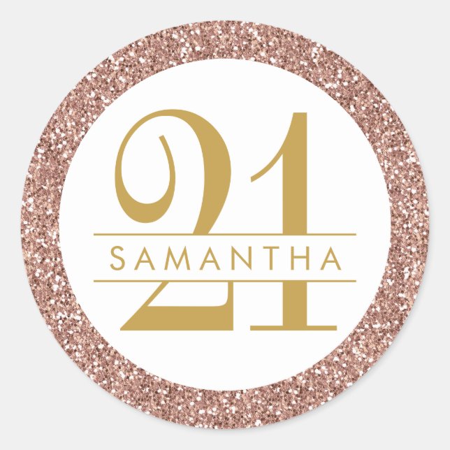 Sticker Rond Pink 21e anniversaire Personnalisé Rose Parties sc (Devant)