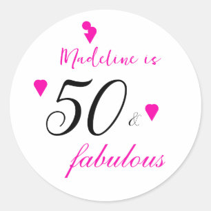 Sticker Rond Pink 50 fabuleux coeurs typographie 50e anniversai
