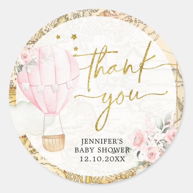 Sticker Rond Pink Air Balloon n'est-elle pas un Merci extraordi (Devant)