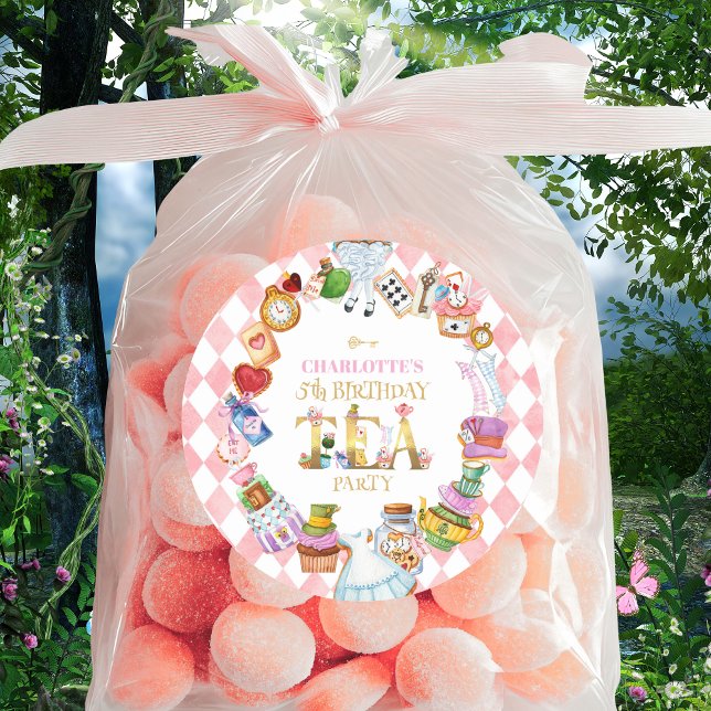 Sticker Rond Pink Alice in Wonderland 5th Birthday   (Créateur téléchargé)