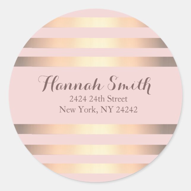 Sticker Rond Pink And Gold Stripes Retourner Adresse Sceau (Devant)