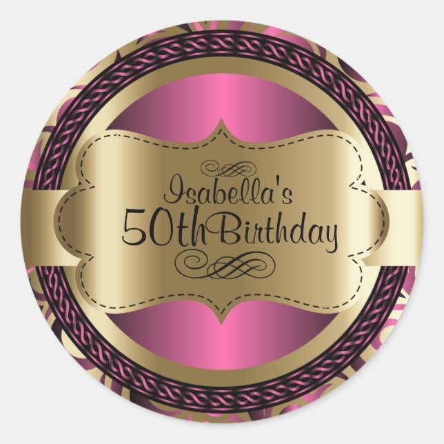 Sticker Rond Pink and Gold Swirl Anniversaire Abstrait (Devant)
