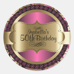Sticker Rond Pink and Gold Swirl Anniversaire Abstrait