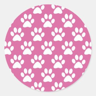 Sticker Rond Pink and white puppy paws