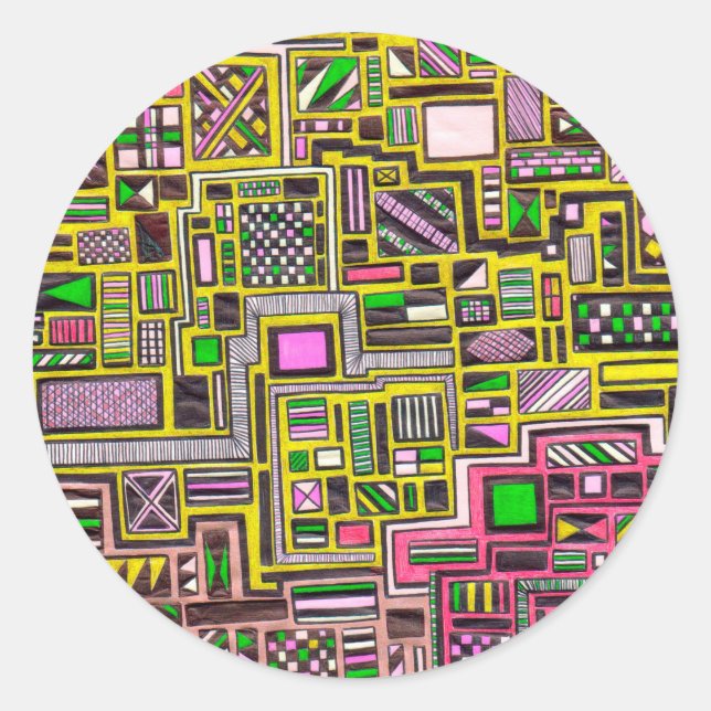 Sticker Rond Pink and Yellow Geometric shapes pop art punk (Devant)