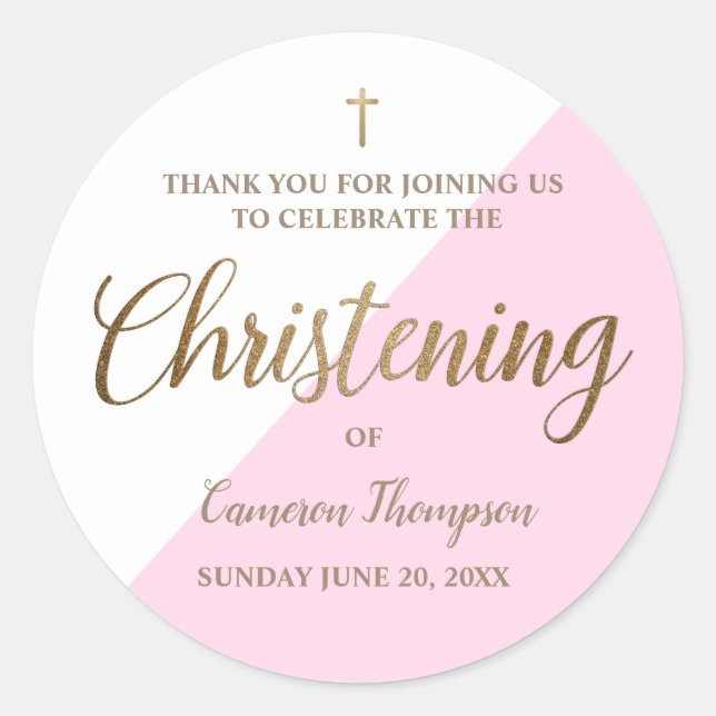 Sticker Rond Pink Baby Girl Personnalisé Christening Merci (Devant)