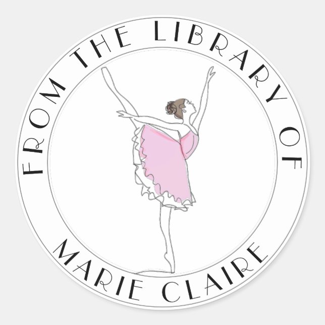 Sticker Rond Pink Ballerina Plaque de réservation Votre nom ici (Devant)