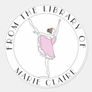 Sticker Rond Pink Ballerina Plaque de réservation Votre nom ici
