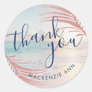Sticker Rond Pink Beach Personnalisé Merci Fête Favoriser