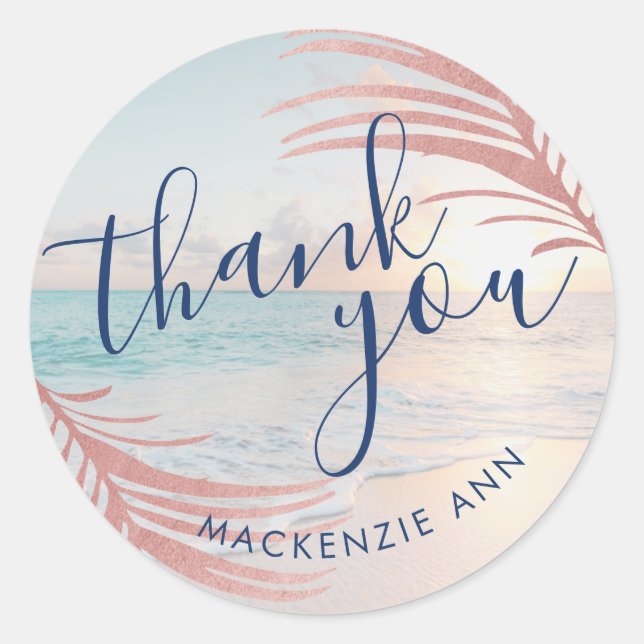 Sticker Rond Pink Beach Personnalisé Merci Fête Favoriser (Devant)