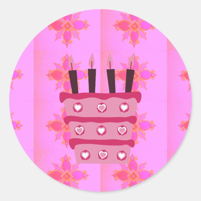 Sticker Rond Pink Bird Cake Art Imprimer (Devant)