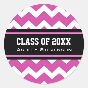 Sticker Rond Pink Black Chevrons Graduation Nom personnalisé