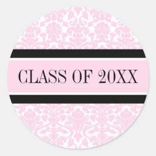 Sticker Rond Pink Black Damask Graduation Année personnalisée