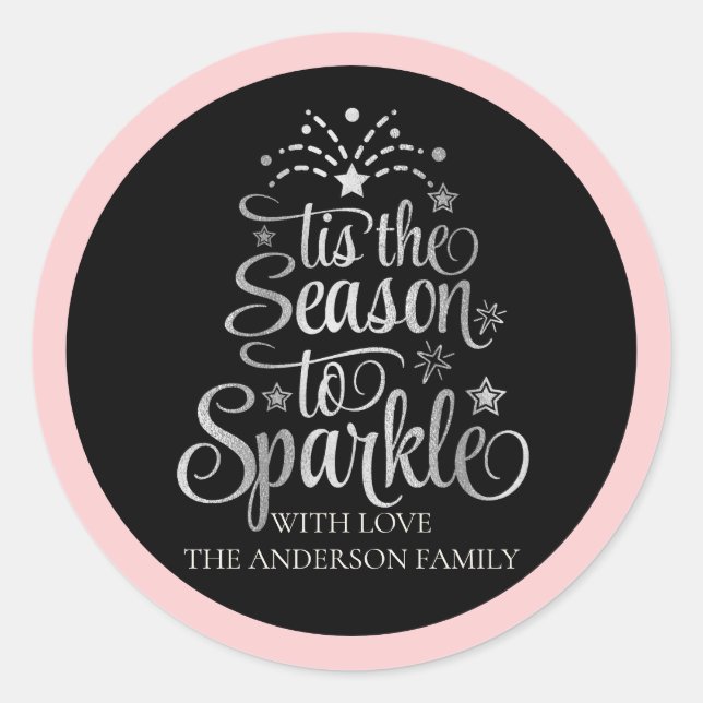 Sticker Rond Pink Black Nom de famille saison Étincelle Noël (Devant)