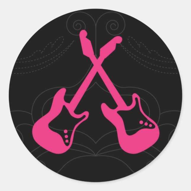 Sticker Rond Pink & Black Rock 'n' Roll Music Mariage à thème (Devant)