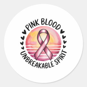 Sticker Rond Pink Blood Unbreakable Spirit Pink Ribbon Breast C