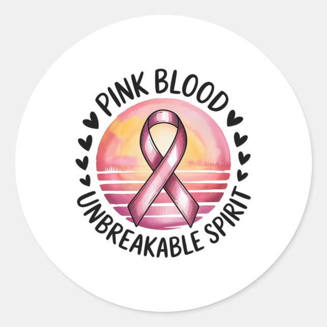 Sticker Rond Pink Blood Unbreakable Spirit Pink Ribbon Breast C (Devant)