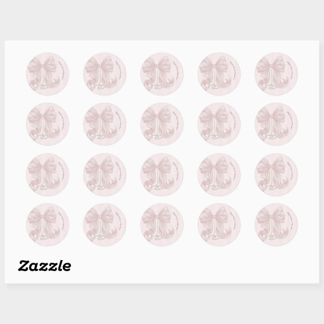 Sticker Rond Pink Bow and Stripes Baby Shower  (Feuille)