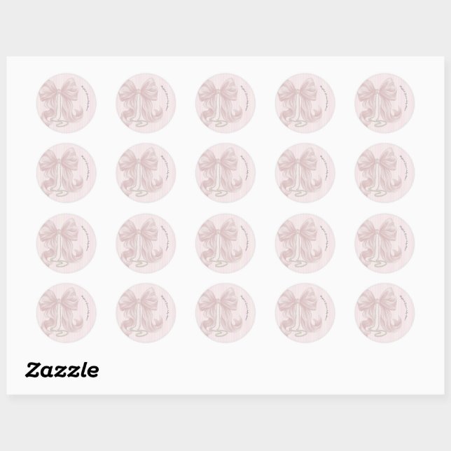 Sticker Rond Pink Bow and Stripes Baby Shower  (Feuille)