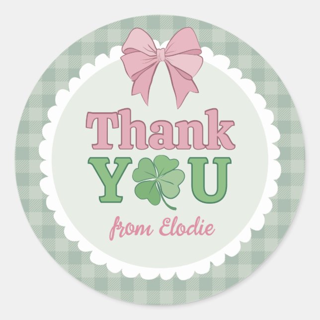 Sticker Rond Pink Bow Clover Lucky One Thank You (Devant)