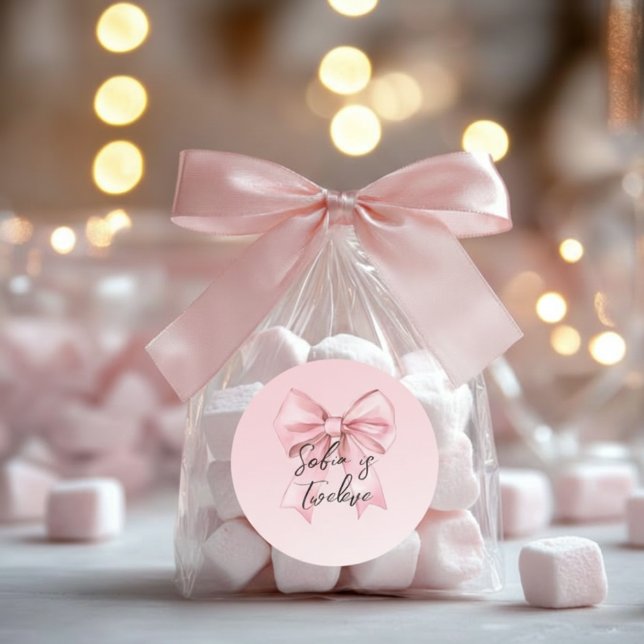Sticker Rond Pink Bow Twelve Birthday  (Créateur téléchargé)