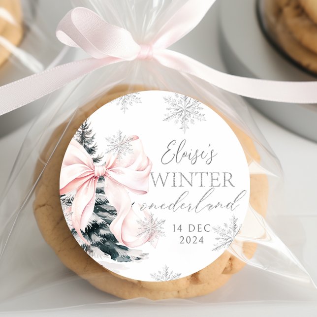 Sticker Rond Pink Bow Winter Onederland 1er anniversaire (Créateur téléchargé)