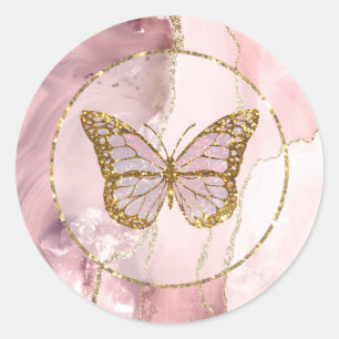 Sticker Rond Pink butterfly