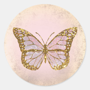 Sticker Rond Pink butterfly