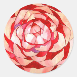 Sticker Rond Pink Camellia abstract art painting original
