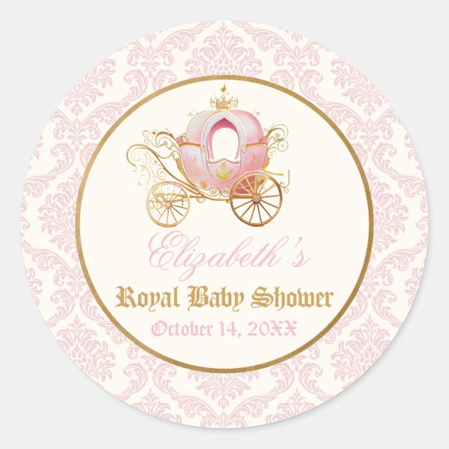 Sticker Rond Pink Carriage Princess Fairytale (Devant)