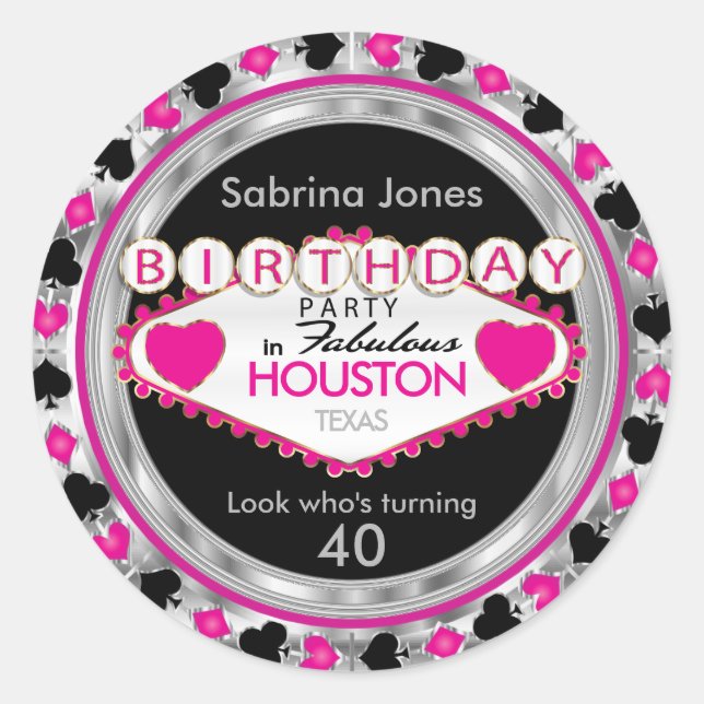 Sticker Rond Pink Casino Poker Chip fête d'anniversaire (Devant)