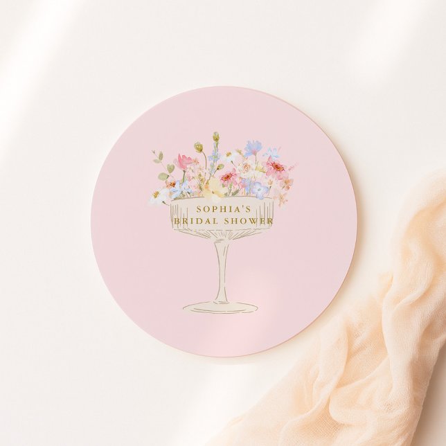 Sticker Rond Pink Champagne fleur sauvage douche de nage (Créateur téléchargé)