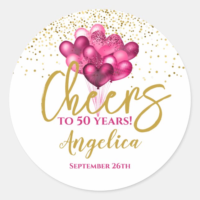 Sticker Rond Pink Cheers À 50 Ans 50ème Anniversaire (Devant)