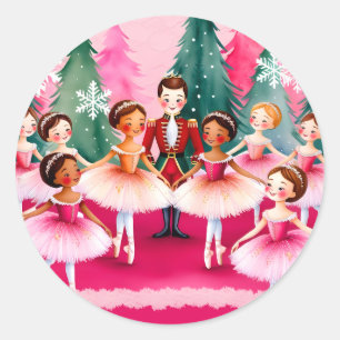 Sticker Rond Pink Christmas Nutcracker Ballerina Anniversaire d