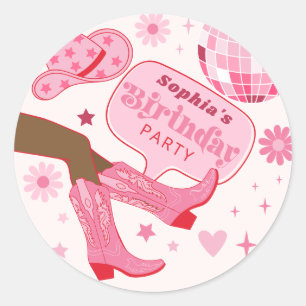 Sticker Rond Pink Cowgirl Anniversaire Fête Allons Filles Faveu