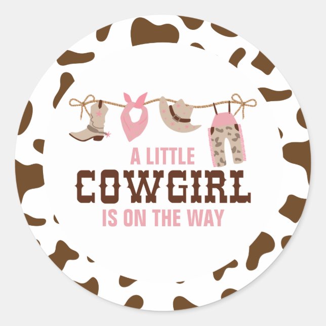 Sticker Rond Pink Cowgirl Baby shower occidental (Devant)