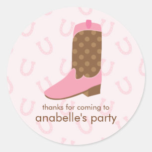 Sticker Rond Pink Cowgirl Boot Anniversaire