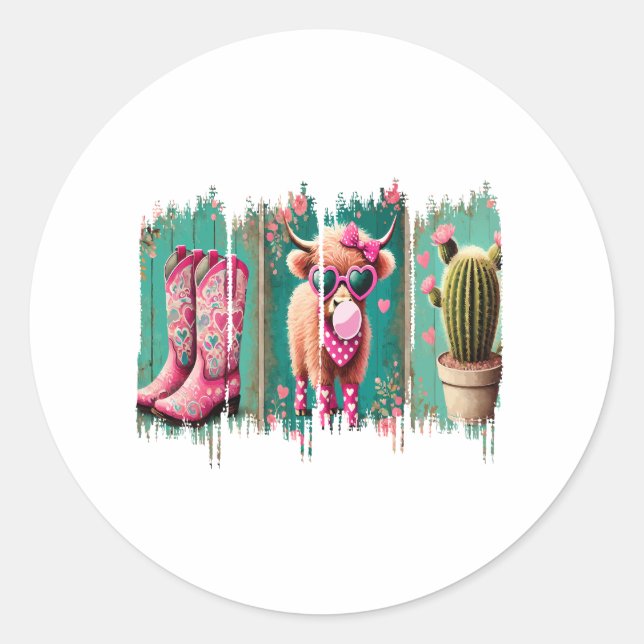 Sticker Rond Pink Cowgirl Valentine, Coeur (Devant)