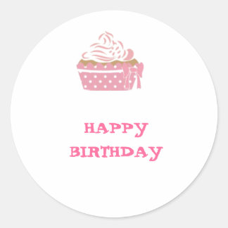 Sticker Rond Pink Cupcake Birthday