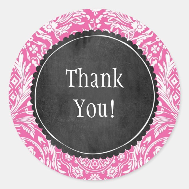 Sticker Rond Pink Damask Pattern Flower Chalkboard personnalisa (Devant)