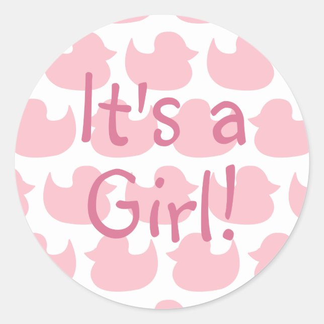 Sticker Rond Pink Duck Motif C'est une fille (Devant)