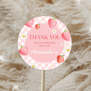 Sticker Rond Pink En vichy Berry Première fête d'anniversaire