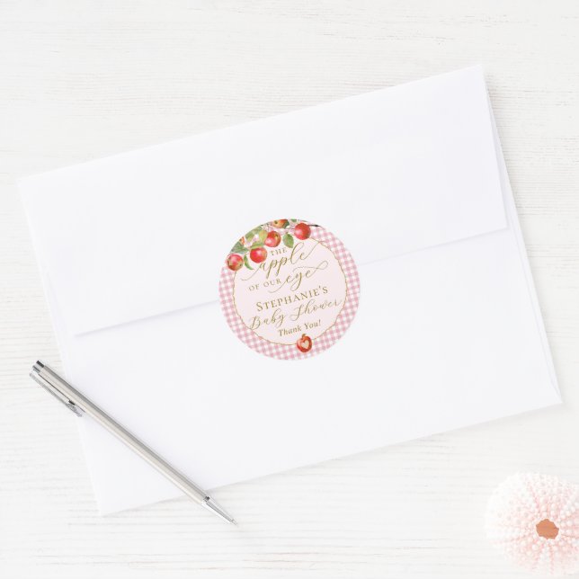 Sticker Rond Pink En vichy La Pomme De Notre Baby shower D'Auto (Enveloppe)